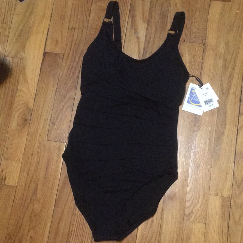 Calvin Klein black swimsuit. Ribbed detail.